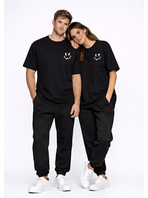 Nevermind Sevgili Kombini Çift Tişört Oversize Unisex Uyumlu Çift Kombin 2'li Set