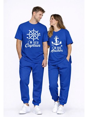 Nevermind Sevgili Kombini Oversize Çift Tişört Unisex Captain Anchor Baskılı Matching Couple Partner 2'li Set