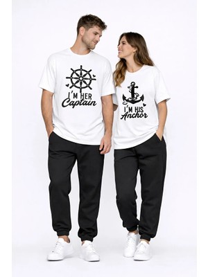 Nevermind Sevgili Kombini Oversize Çift Tişört Unisex Captain Anchor Baskılı Matching Couple Partner 2'li Set