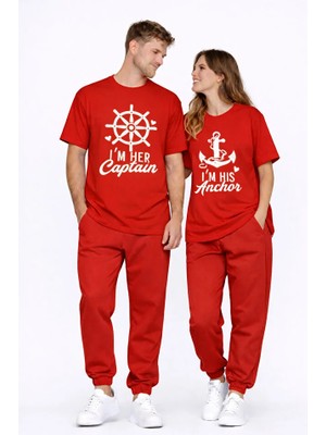 Nevermind Sevgili Kombini Oversize Çift Tişört Unisex Captain Anchor Baskılı Matching Couple Partner 2'li Set