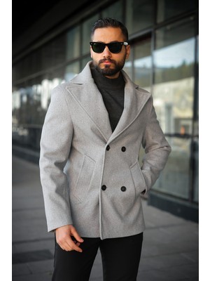 Baselco Çift Düğmeli Astarlı Kruvaze Kaşe Kaban