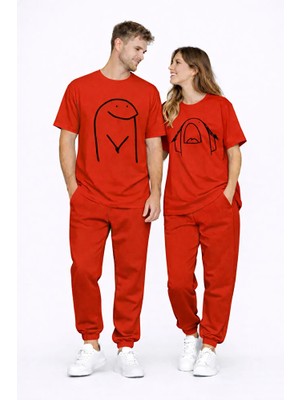 Nevermind Sevgili Kombini Çift Tişört Oversize Unisex Matching Couple Minimal Çizim Tasarım Çift Kombin Seti