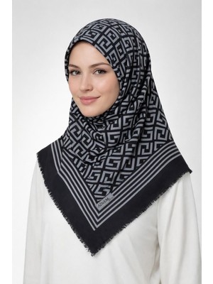 Sinem Emprime Koton Eşarp -  Siyah / BEYAZ-6291-05