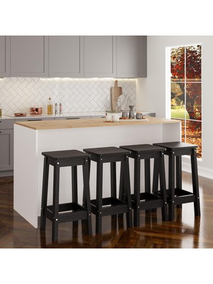 Bimossa Gustav G4711 4 Adet Bar Tabureli Mutfak Adası Siyah Tabureli Beyaz Ahşap Şaraplıklı Çok Amaçlı Dolap