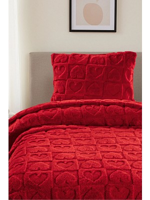 Noctiluca Amora Kalp Desen Wellsoft Tek Kişilik Battaniye 180X230 + Yastık Kılıfı Yumuşak Yatak Örtüsü