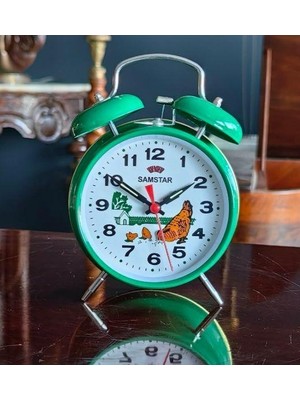 abnturk 10 cm Nostaljik Tavuklu Kurmalı Metal Masaüstü Çalar Saat