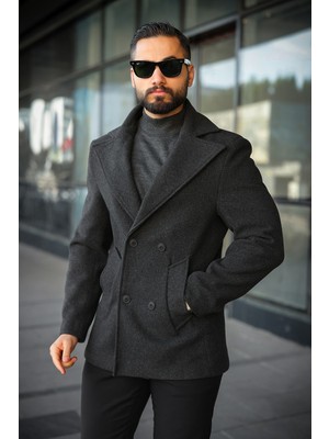 Baselco Çift Düğmeli Astarlı Kruvaze Kaşe Kaban