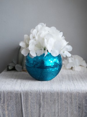 Işıltı Home Desing Aynalı Cam  Vazo Yuvarlak Mavi