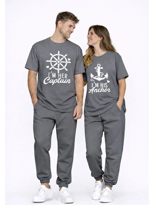Nevermind Sevgili Kombini Oversize Çift Tişört Unisex Captain Anchor Baskılı Matching Couple Partner 2'li Set