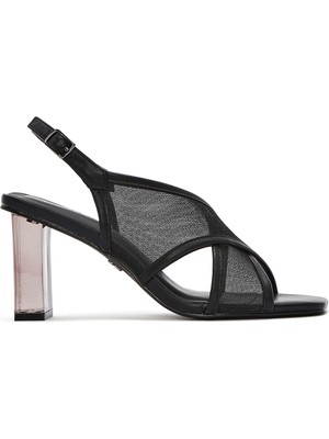 Derimod Kadın Siyah Bilekten Tokalı Kalın Topuklu Kumaş Sandalet 26SFD44116F