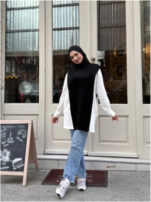 Modaco Triko ve Süprem Detaylı Garnili Rahat Kalıp Tunik