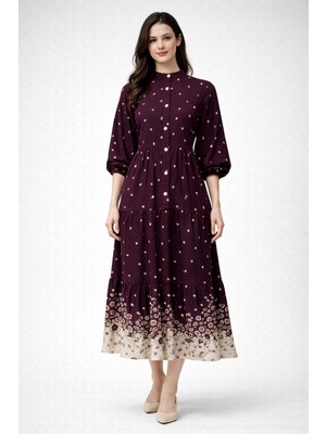 SFG Life Moda Kadın Önü Ful Düğmeli Bisiklet Yaka Çiçekli Elbise Valor