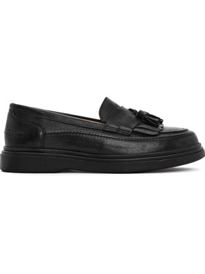 Derimod Kadın Siyah Püsküllü Deri Loafer 26PFD510118