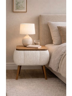 Own Home Lina Sandıklı Komodin, Teddy Kumaş Kaplamalı Ahşap Ayaklı Modern Komodin