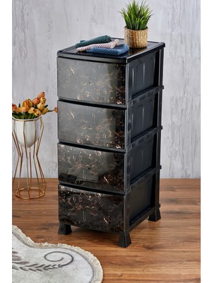 Feyza Design 4 Katlı Mermer Desenli Plastik Komidin, Sebzelik ve Çekmece No:6