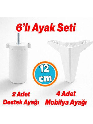 Nzb 20'li Set Lüks Mobilya Kanepe Koltuk Tv Ünitesi Yükseltici Destek Ayağı Ayakları 12 cm Beyaz M8 Ince Diş