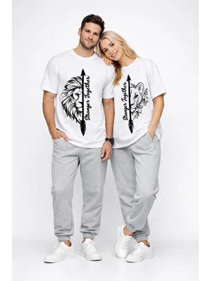Nevermind Sevgili Kombini Oversize Çift Tişört Unisex Matching Couple Stronger Together Baskılı Partner Set