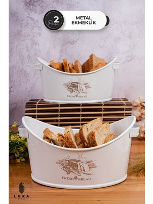Feyza Design Şık ve Dayanıklı 2'li Beyaz Metal Kayık Ekmeklik Seti 23X13 cm