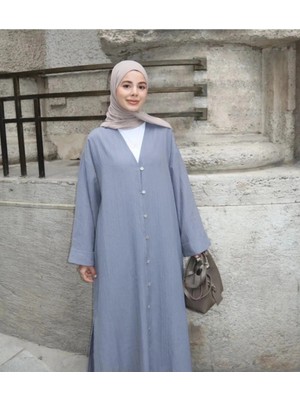 Modaco Düğmeli Ferace Detaylı ve Yırtmaçlı