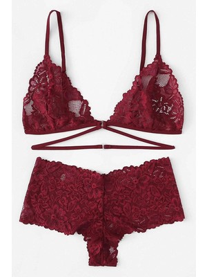 Liyuza Kadın Bordo Özel Şık Sütyen Külot Takımı
