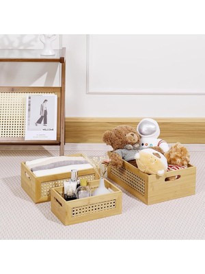 Feyza Design 3'lü Bambu Organizer Seti, Banyo ve Mutfak Düzenleyici, Saklama Kutusu