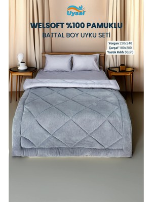 Uysal Yorgan Welsoft Akfil Battal Boy Uyku Seti GRİ