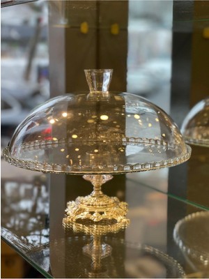 Feyza Design Altın Renkli Ayaklı Cam Pasta ve Kek Fanusu, Şık Sunum Için Ideal