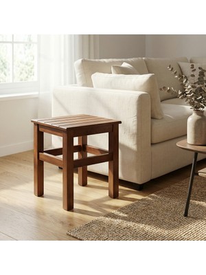 Günday'S G/D Home 35 cm Tabure Koyu Kahverengi Ceviz Masif Gürgen El Yapımı