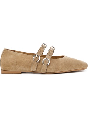 Derimod Kadın Vizon Çift Tokalı Süet Deri Babet 26PFD270010