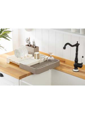 Feyza Design Pratik Sürgülü Mutfak Bulaşık Kurutmalık ve Organizer Rafı