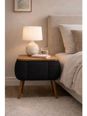 Own Home Lina Sandıklı Komodin, Teddy Kumaş Kaplamalı Ahşap Ayaklı Modern Komodin