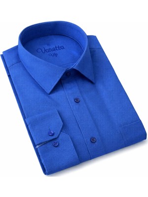 Varetta Erkek Mavi Gömlek Cepli Düz Uzun Kollu Oxford Kumaş Klasik Kesim