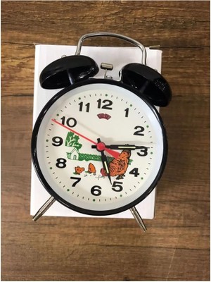 abnturk 1 Adet Siyah Nostaljik 10CM Boyutunda Tavuklu Kurmalı Büyük Boy Metal Masaüstü Çalar Saat