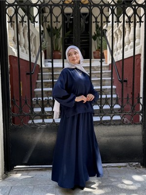 Modaco Esila Cupra Bluz Etek Takım: Ipeksi & Dökümlü Şıklık - Lacivert