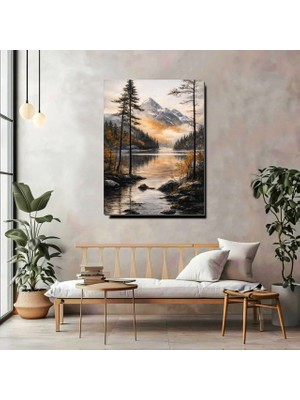 Artprinta Dağ Manzaralı Göl Kanvas Tablo – Modern Doğa Temalı Duvar Dekoru