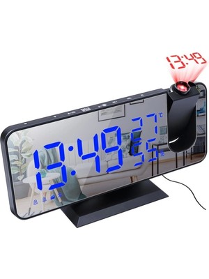 WİderMarkt Projeksiyonlu Masa Saati – Çift Alarm – Fm Radyo – Sıcaklık & Nem Ölçer, Aynalı Dijital Saat –şarjlı