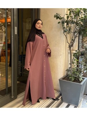 Modaco Düğmeli Ferace Detaylı ve Yırtmaçlı