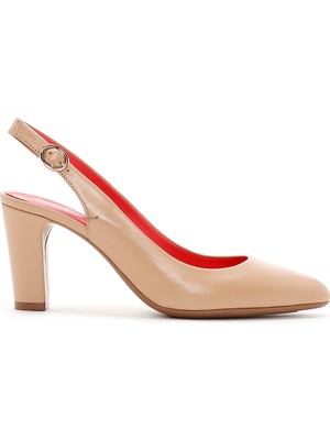 Derimod Gritti Kadın Bej Arkası Açık Topuklu Deri Ayakkabı 26PFD110218