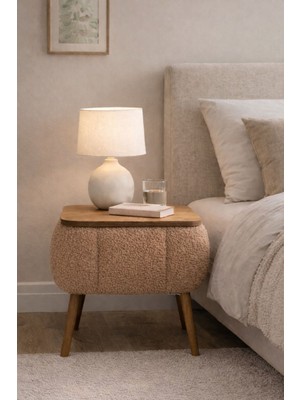 Own Home Lina Sandıklı Komodin, Teddy Kumaş Kaplamalı Ahşap Ayaklı Modern Komodin