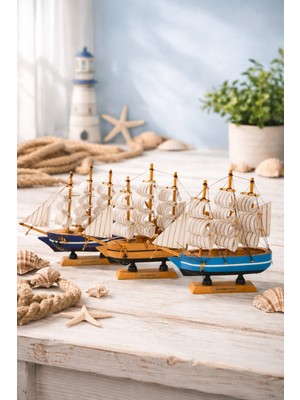 Hediye Filesi El Yapımı Dekoratif Ahşap Yelkenli Gemi Maketi 16X16 cm – Ofis & Ev Hediyesi – 527BCF