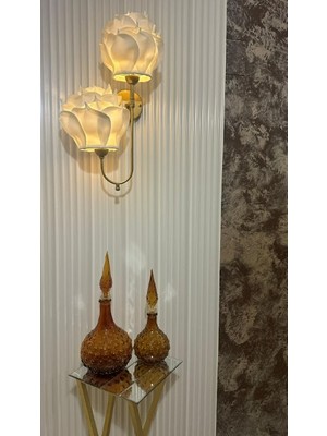 Maison Avf Beyaz Eva Gül Çift Başlıklı Kablosuz Pilli Duvar Apliği - Alt Eskitme Gold