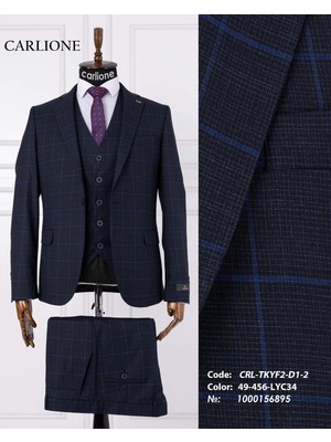 Fabio Cassel Slim Fit  Mono Yaka Çift Yırtmaçlı Astarlı Takım Elbise Yelekli