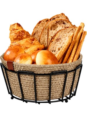 Feyza Design Siyah Çok Amaçlı Oval Köşeli Ekmeklik Makrome ve Metal Tasarımı