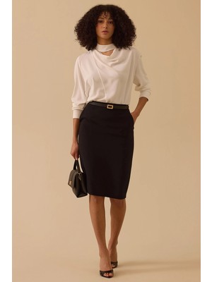 Seçil Kadın Degaje Yaka Pencere Detaylı Bluz 0005 Ekru