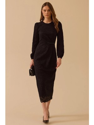 Seçil Kadın Boncuk Detaylı Dantel Elbise 1025 Siyah