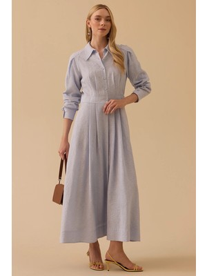 Seçil Kadın Desenli Pileli Elbise 1013 Mavi