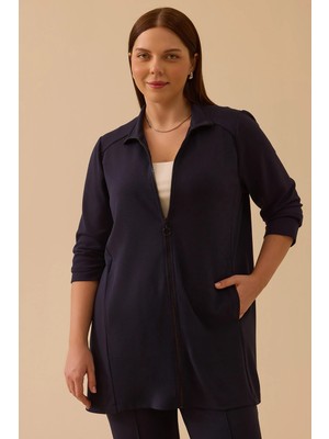 Galaxi Kadın Büyük Beden Cep Detaylı Fermuarlı Kap 4002 Lacivert