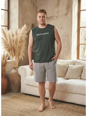 Seboteks %100 Pamuklu Kolsuz Cepli Büyük Beden Erkek Şortlu Pijama Takımı 2012