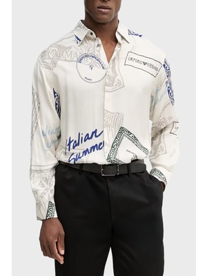 Emporio Armani Desenli Relaxed Fit Klasik Yaka Uzun Kollu Gömlek Erkek Gömlek EM005762 AF13285 FZ033