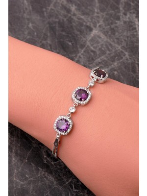 Sümer Telkari 3 Farklı Renk Seçenekli Rodyumlu 925 Ayar Gümüş Bileklik 4931